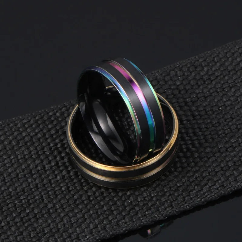 E-commerce Supply, Fashionable Colorful Electroplated Gold Titanium Steel Ring Gradual Change Men's Ring SA1017