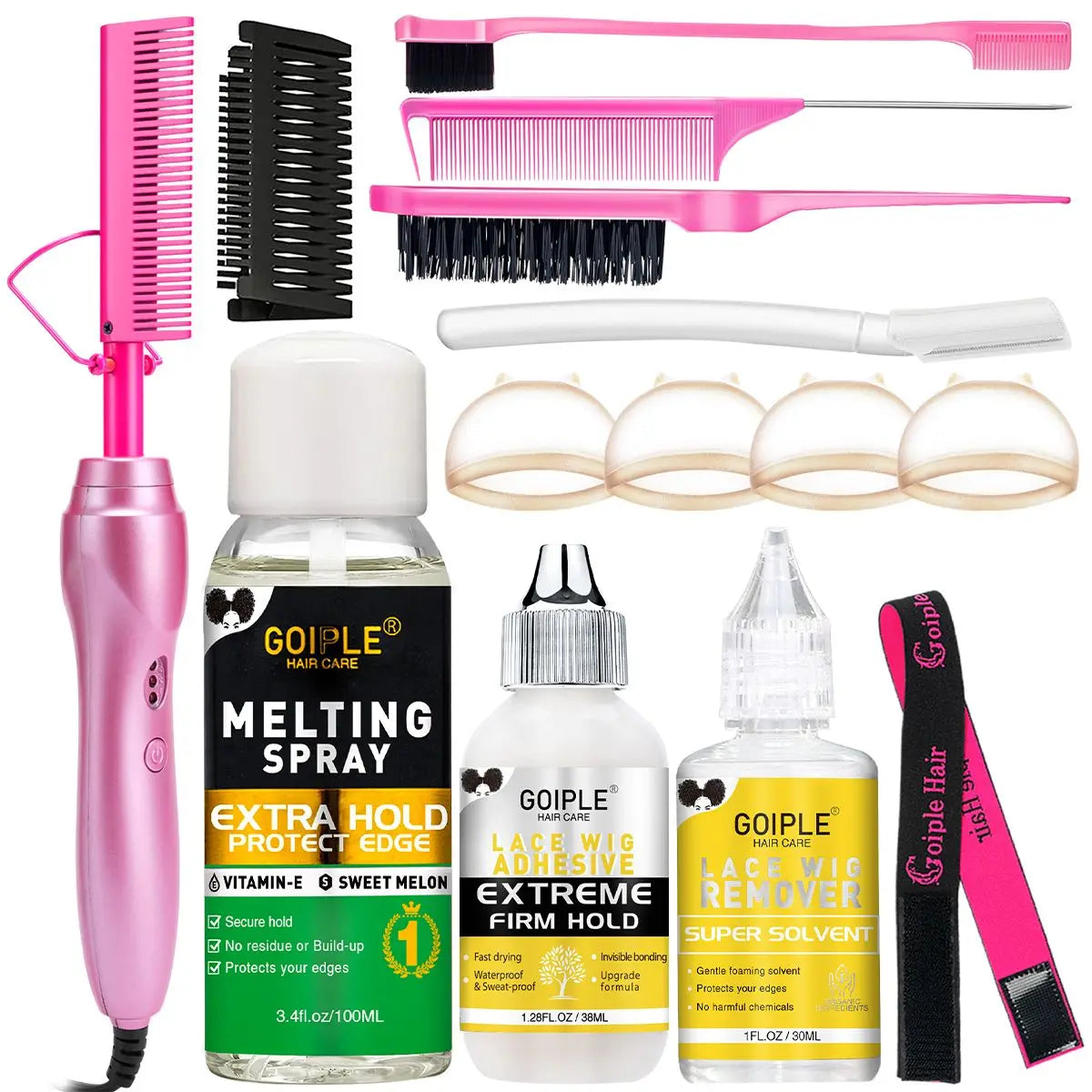 GOIPLE Electric Hot Comb Fast Heating Straightener Curling Iron Curler Brush Styling Tools for Hair Care Lace Wig Styling Set