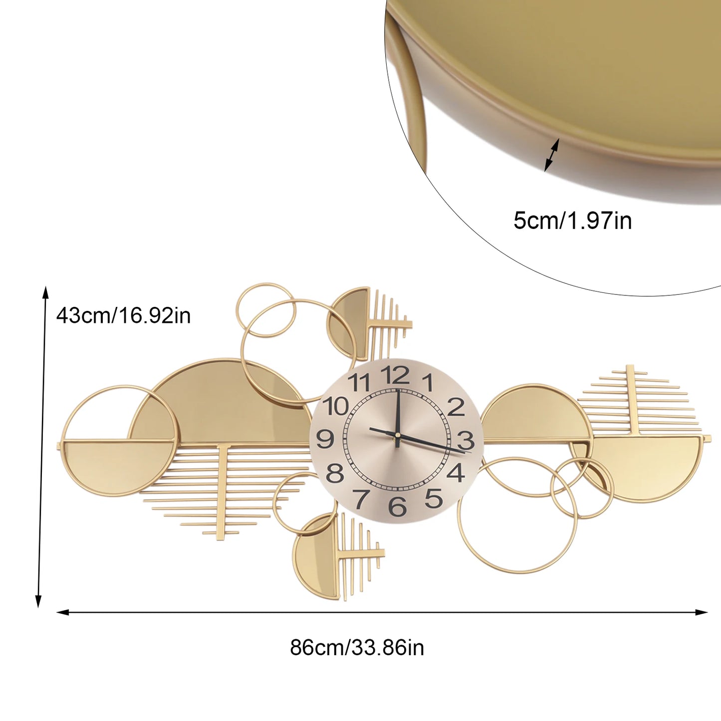 Creative Modern Metal Wall Clock,Battery Operated Silent,Minimalist Clock,Decorative Clock for Living Room, Bedroom, Gold
