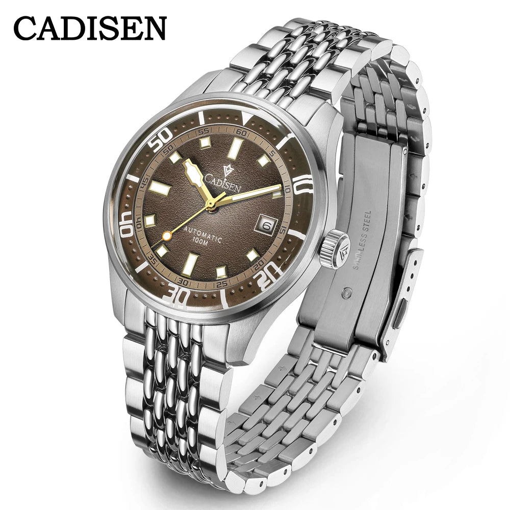 CADISEN Automatic Mechanical Watch Man Silver Business Casual Waterproof Watch Japan MIYOTA 8215 Movement Luminous Men's Watch