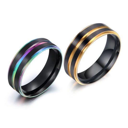 E-commerce Supply, Fashionable Colorful Electroplated Gold Titanium Steel Ring Gradual Change Men's Ring SA1017