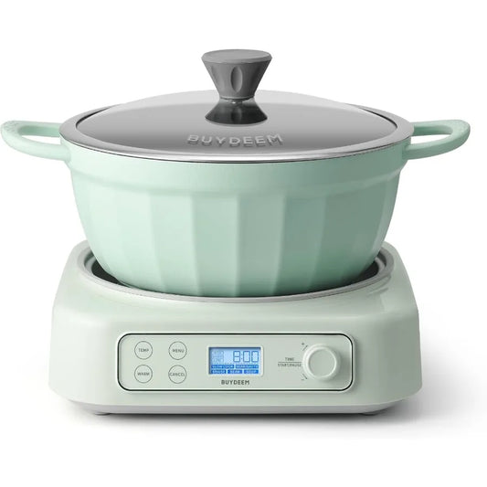 5in1 Slow Cooker 4.7QT with Removable Nonstick Stockpot for Home Cooking Dual Temperature Controls and Customizable Timer Setti