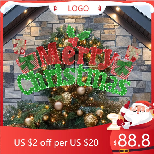 6-Foot Illuminated Merry Christmas Banner, Outdoor Holiday Decoration with 456 LEDs, 5-Meter Power Cable
